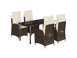 Conjunto de 5 Jantar para Jardim com Almofadões Vime Pe Castanho MAISON EXCLUSIVE