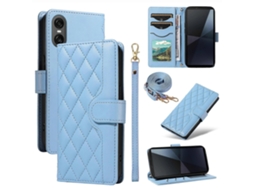 Compre Para Sony Xperia 10 Vi Capa Carteira De Couro Com Alça De Ombro E Alça De Pulso Azul