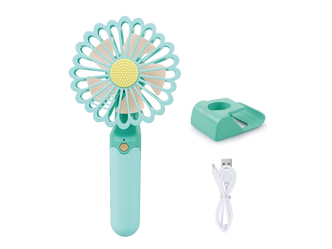 Ventilador de Mão Primerox USB Recarregável com Luz LED e Suporte para Celular