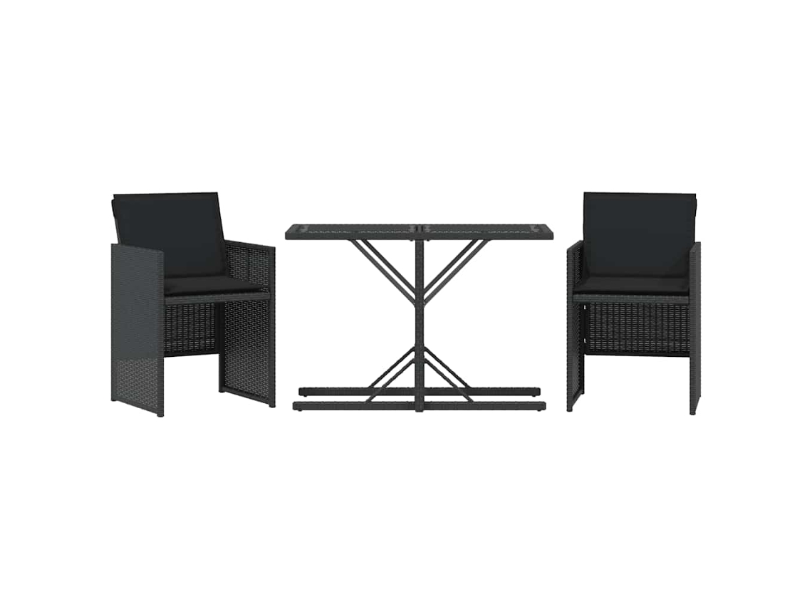 3 Pcs Conjunto de Bistrô com Almofadões Vime Pe Preto MAISON EXCLUSIVE