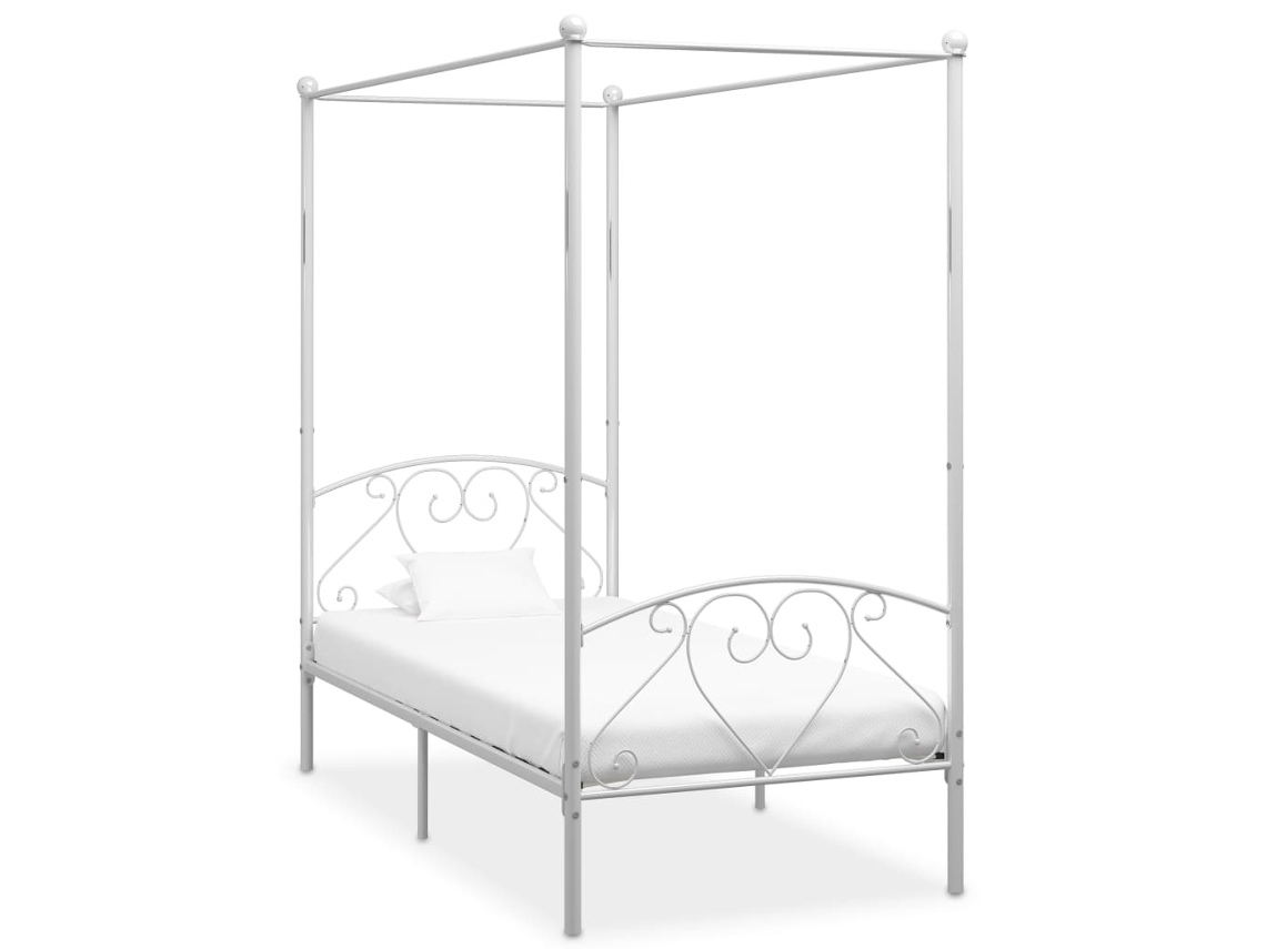 vidaXL Estrutura de cama com dossel metal branco 90x200 cm