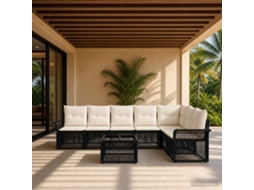 Vidaxl Conjunto De Sofá De Jardim 8 Pcs Preto Vime Pe
