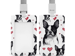 Porta Crachá Boston Terrier, Ideal Identificar Cães Possui Capa Protetora Vertical Com Cordão E É À Prova D