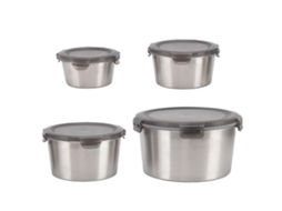 Conjunto De 4 Caixas De Armazenamento De Aço Inoxidável De Grande Capacidade, Recipientes Redondos Para Alimentos Com Tampas