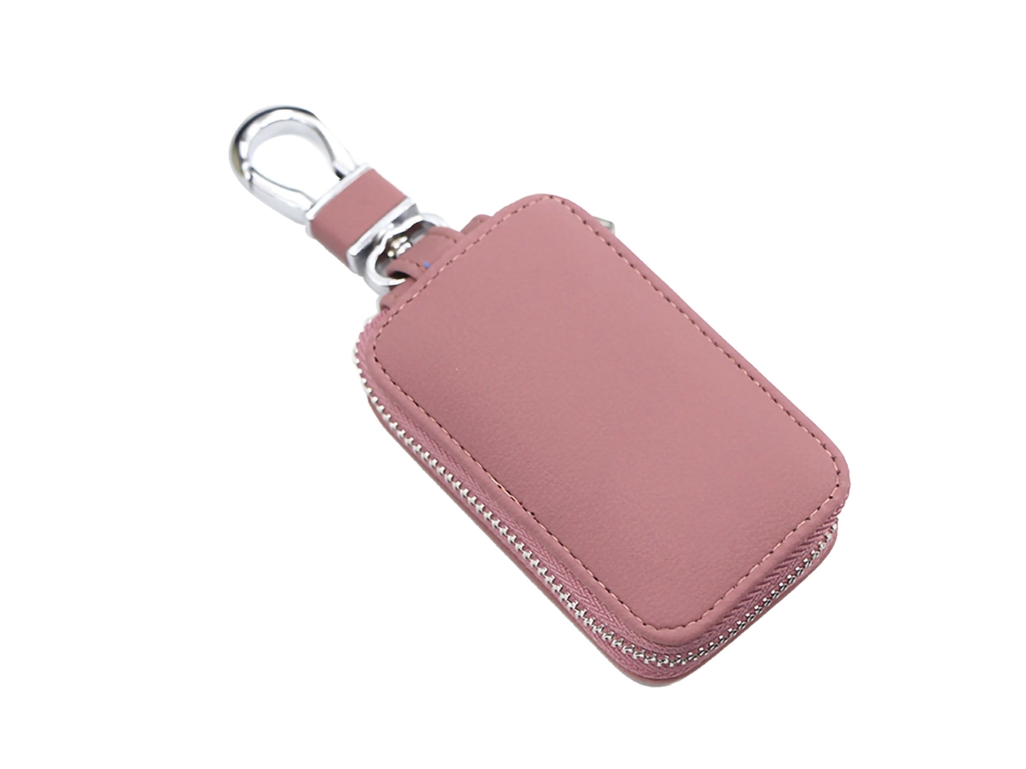 Capa Chave Carro Portátil Couro Pu Rosa Fecho Zipper