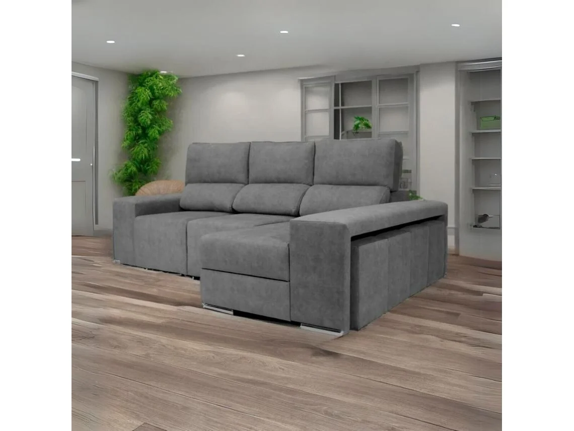 Sofá Chaise Longue PEQUIM - Direito - Cinza (265X160 cm)