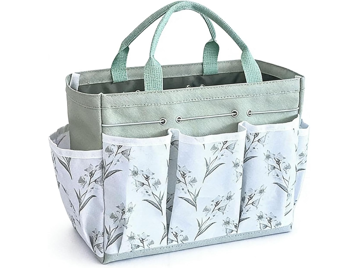 Bolsa organizadora portátil em tecido Oxford com compartimentos para ferramentas de jardinagem, artesanato e pequenos utensílios.