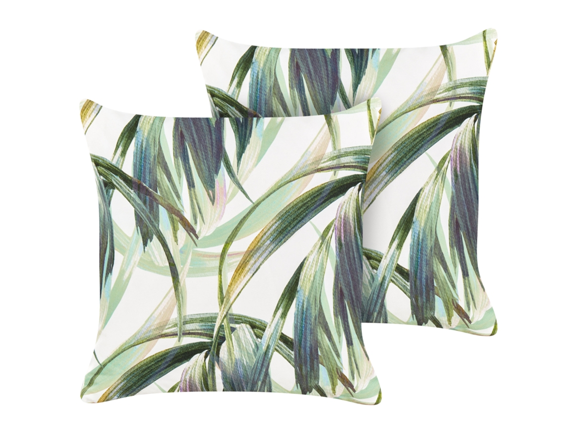 Conjunto De 2 Almofadas De Exterior Beliani Calderina De Poliéster Verde 45x45x10