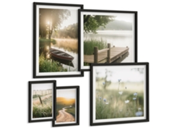 Galeria De Pinturas Murais Floresta De Bambu, Paisagem Do Monte Fuji Moldura Preta Fotos Para O Escritório Espelharte (conjunto De 5 Imagens)