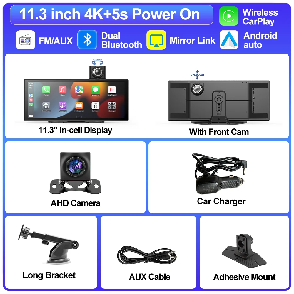 (dvr-ahd) Câmera Veicular Inteligente, Navegação Carplay De 10 A 11,3 Polegadas, 4k