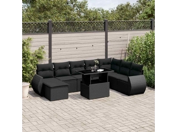Vidaxl 9 Pcs Conjunto De Sofás P/ Jardim C/ Almofadões Vime Pe Preto