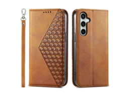 Capa Tipo Carteira De Couro Sintético Com Textura De Bezerro E Alça De Pulso Para Samsung Galaxy S25 Fe, Amarela
