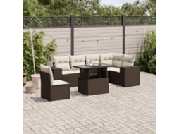 Vidaxl 7 Pcs Conjunto de Sofás Jardim C/ Almofadões Vime Pe Castanho