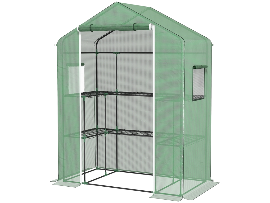 Estufa De Verde Jardim Com 1 Porta 2 Janelas E Prateleiras Níveis Em Forma U Para Cultivo Plantas 140x73x190 Cm