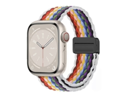 Pulseira magnética de nylon para Apple Watch S10, borda arco-íris branca, 38 40 41 42 mm, elástica