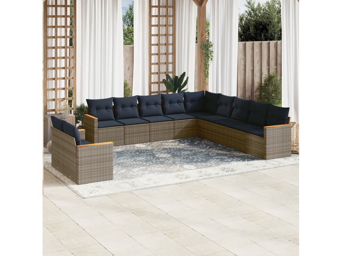 Vidaxl Conjunto De Sofá De Jardim Com 11 Peças E Almofadas Em Rattan Sintético Cinza