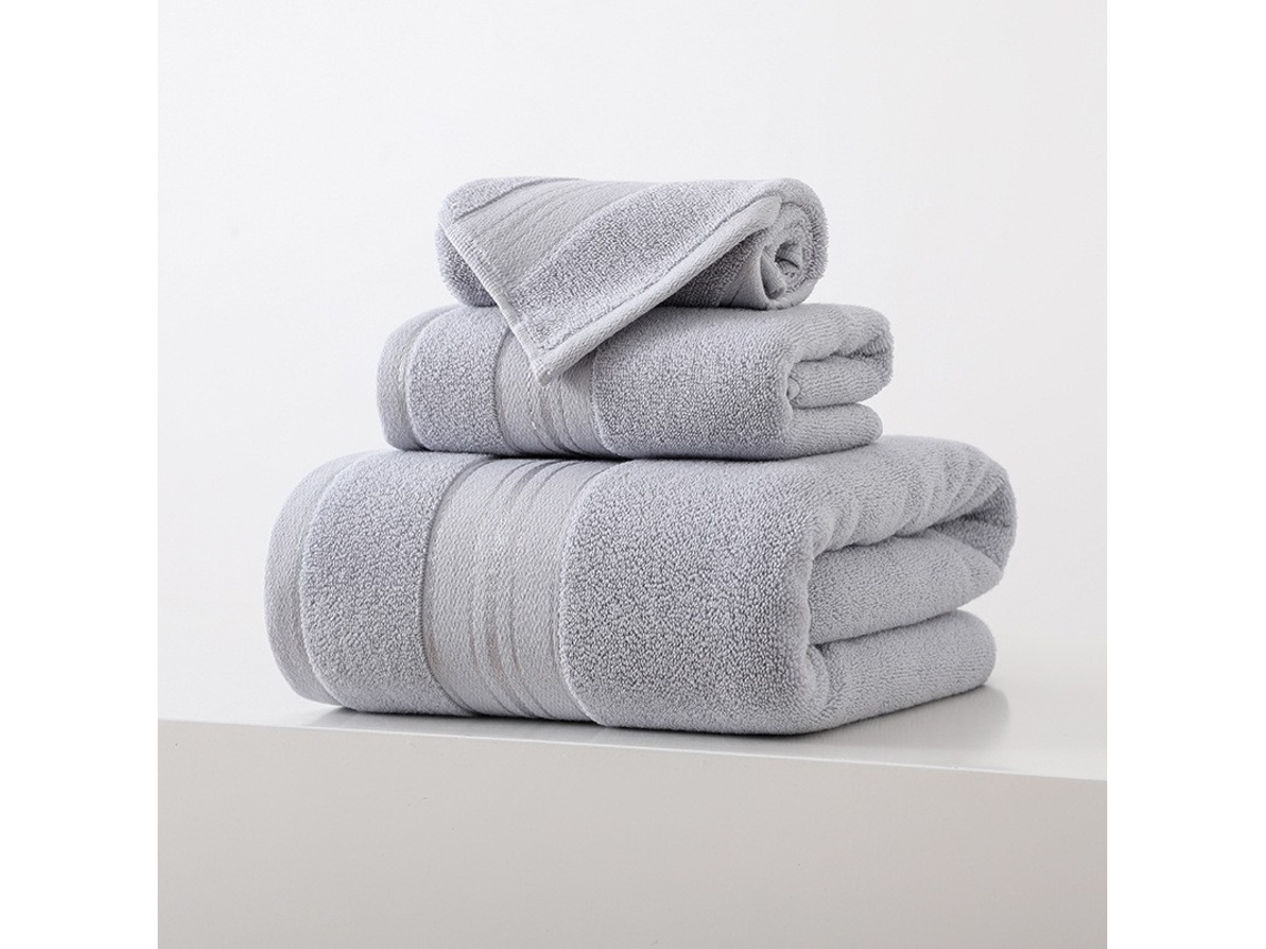 Conjunto De 3 Toalhas Em Puro Algodão Super Absorventes, De Secagem Rápida, Ideais Para Casas De Banho, Spas E Hotéis. Cinza Claro Hexinyigjly
