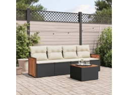 Vidaxl 5 Pcs Conjunto Sofás De Jardim Com Almofadões Vime Pe Preto
