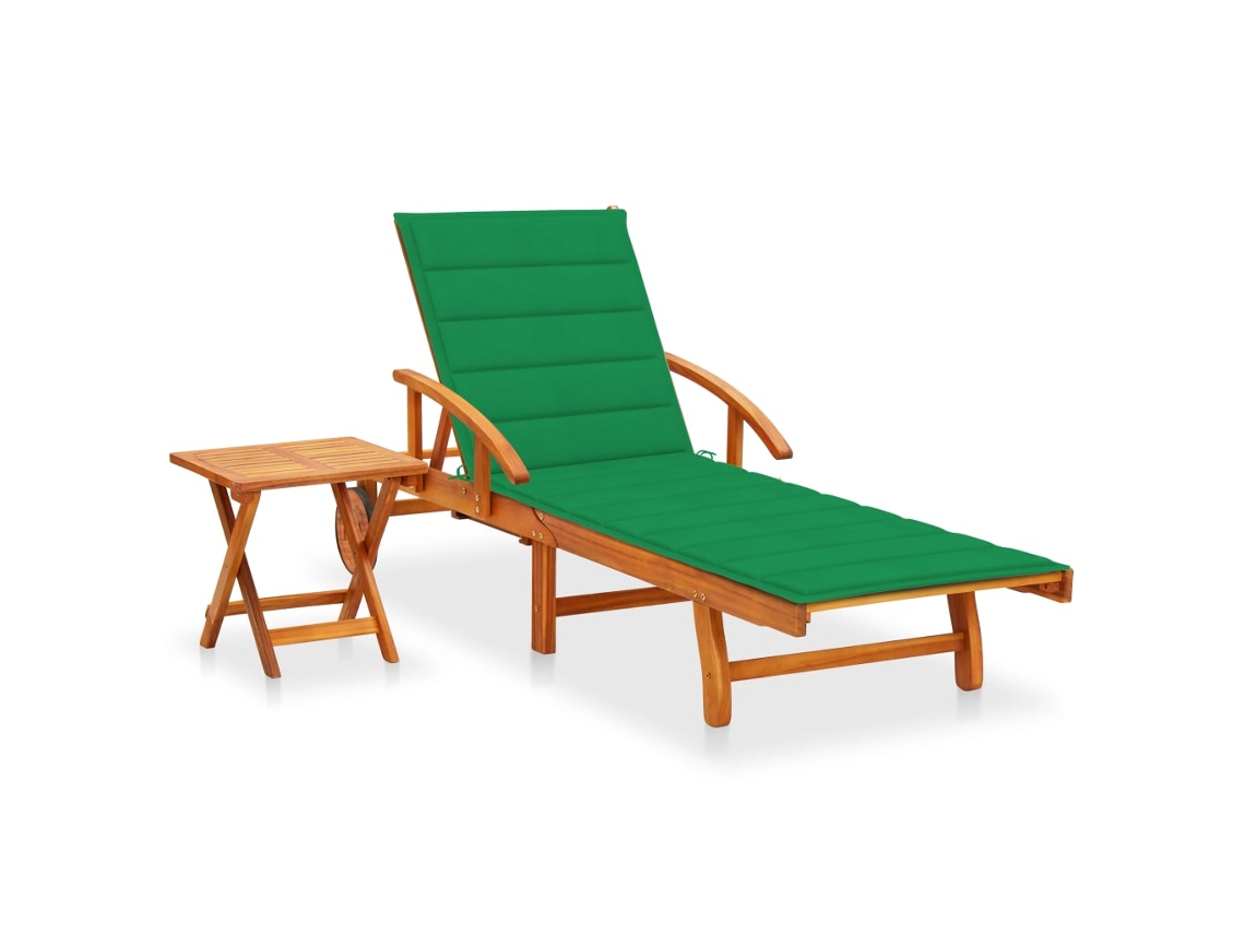 Vidaxl Espreguiçadeira De Jardim Com Mesa E Almofadão Acácia Maciça