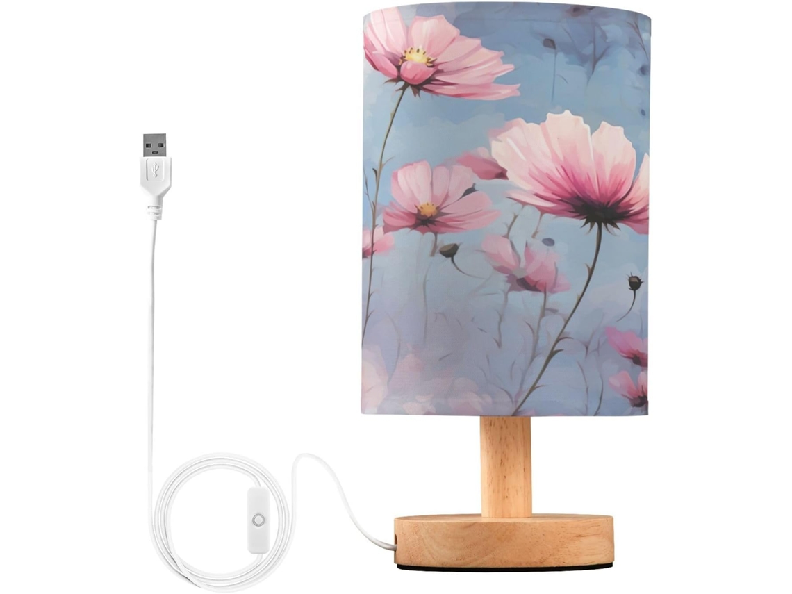 Luminária de cabeceira LED com portas USB, mesa de leitura para quarto, cúpula Tído e base Madeira, escrivaninha para quarto.
