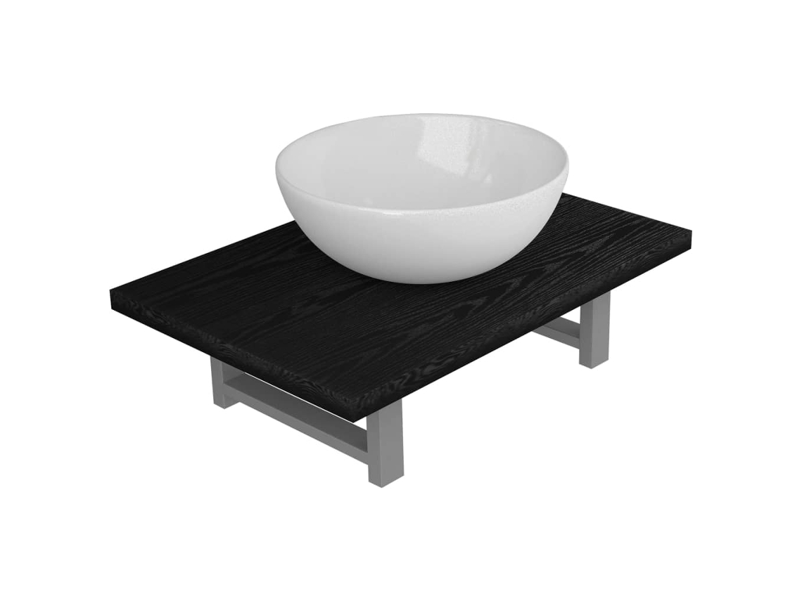 Bathroom Furniture Set, Bathroom Furniture Sets Vidaxl Preto Cerâmica (60 Cm Shelf And 32.5 Cm Round-shaped Basin)
