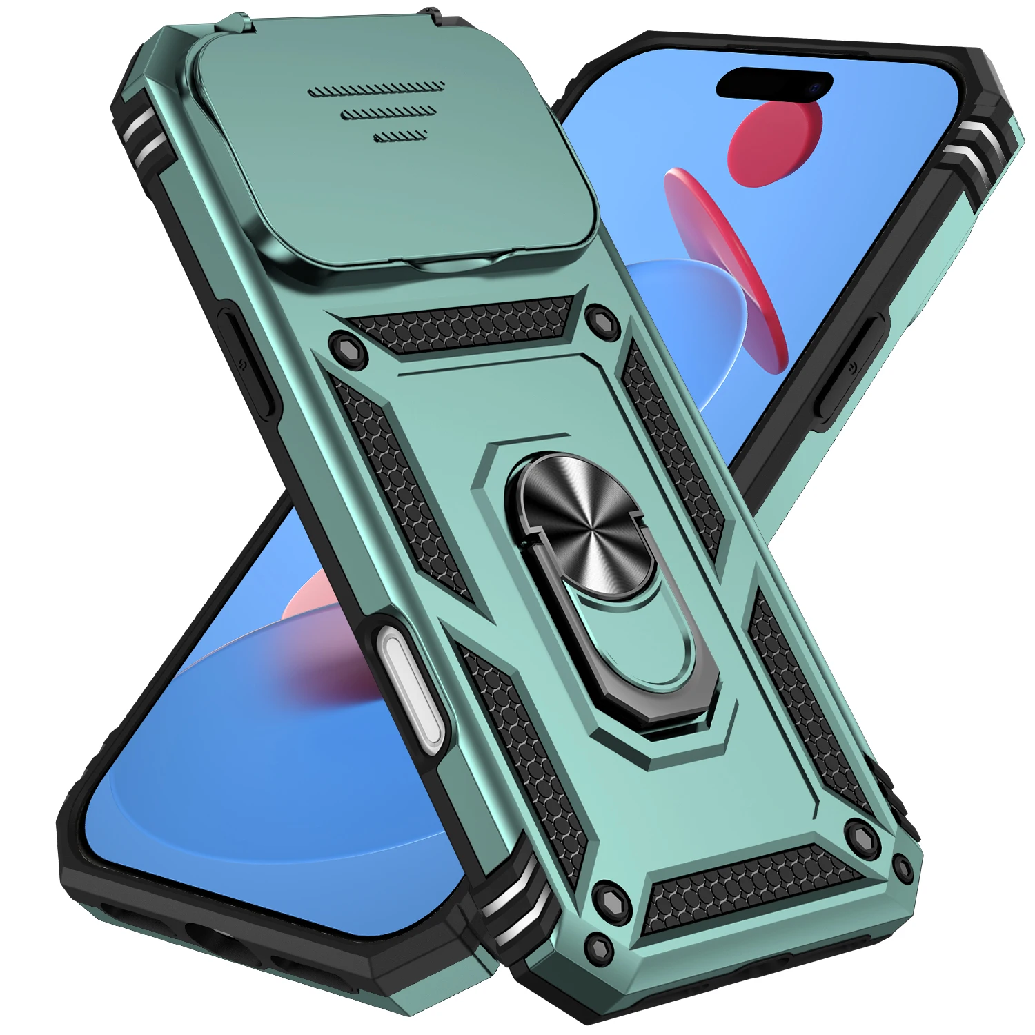 (verde, Iphone 14) Capa Portátil Para Celular Com Anel Magnético Em Pctpu E Protetor De Lente Deslizante.