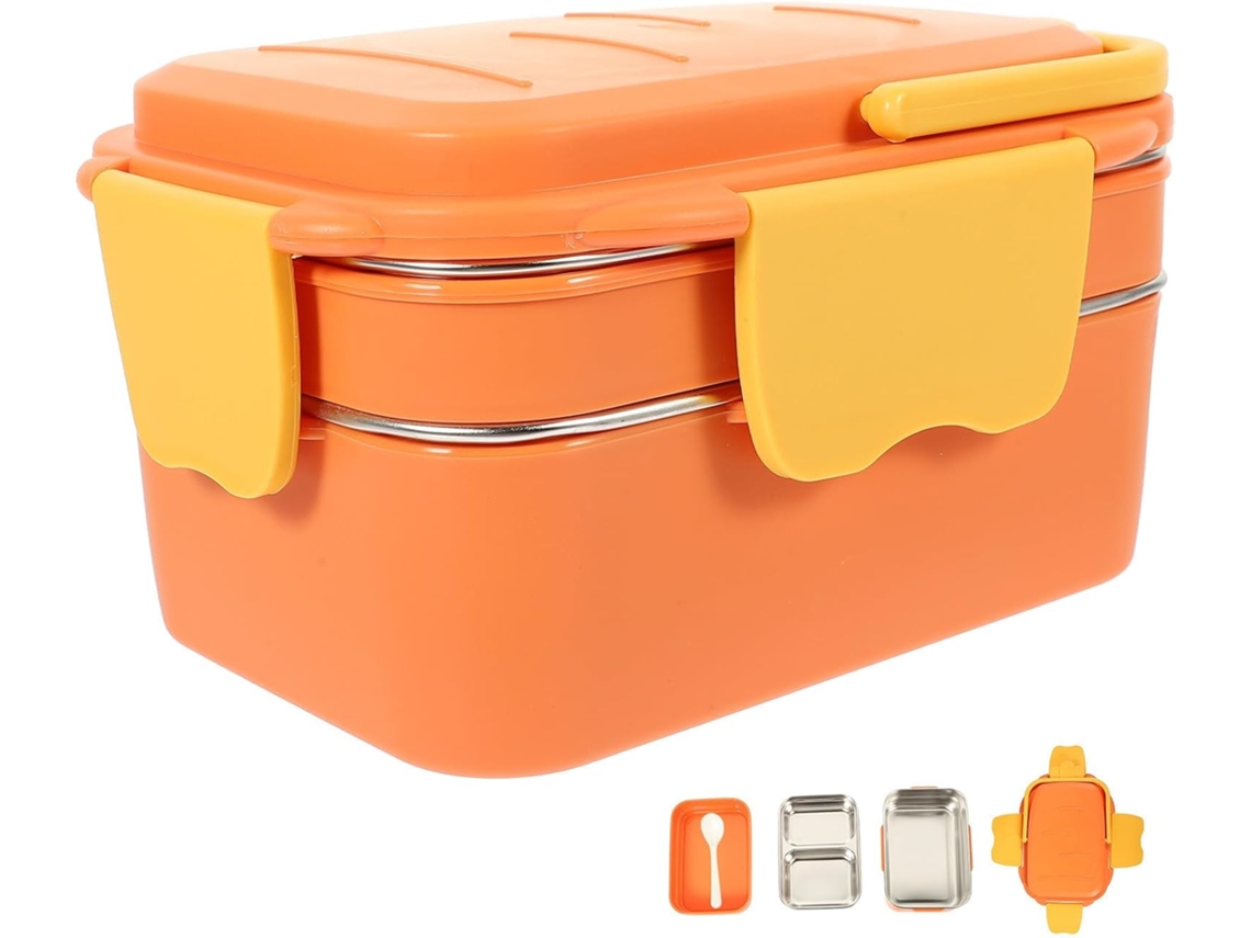 Lancheira Bento Lifkome Em Aço Inoxidável, Dupla Camada, Design Hermético Com Compartimentos Para Escola E Camping