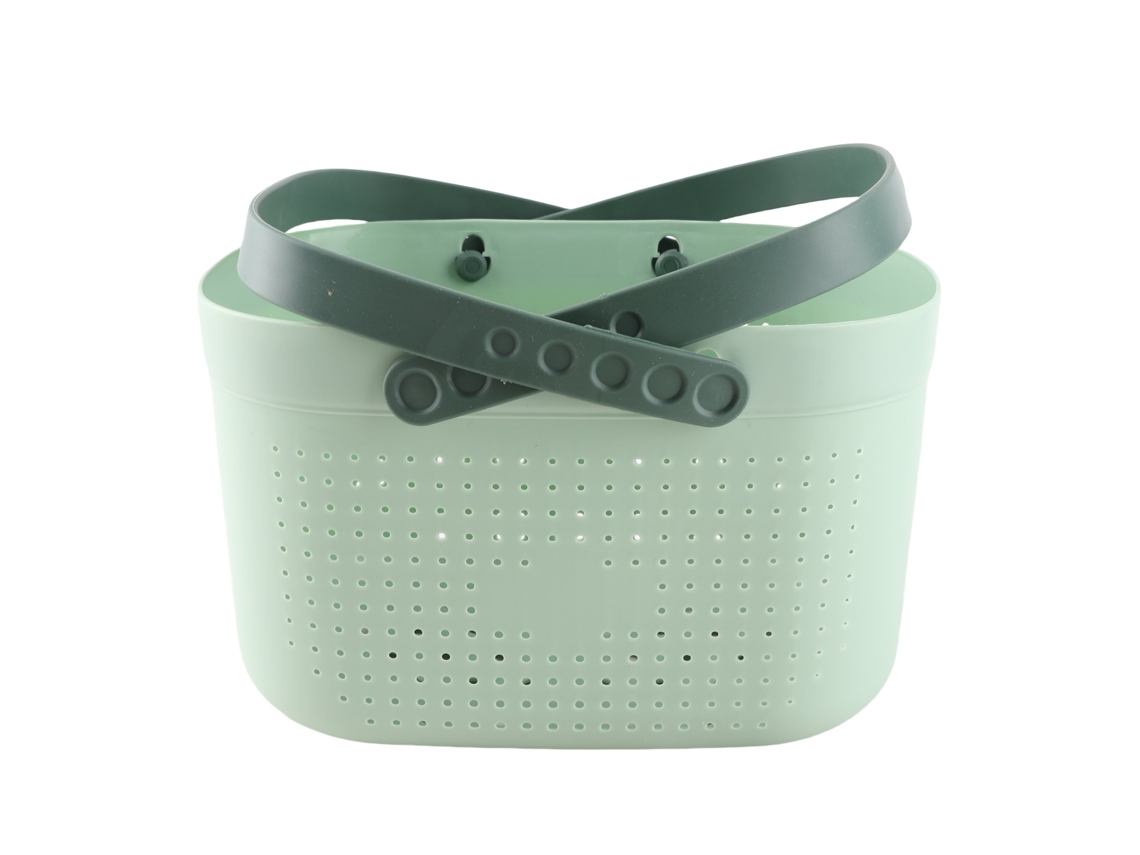 Cesta de Banho Portátil com Buracos de Ventilação, Grande Capacidade, Plástica, com Alças Verde