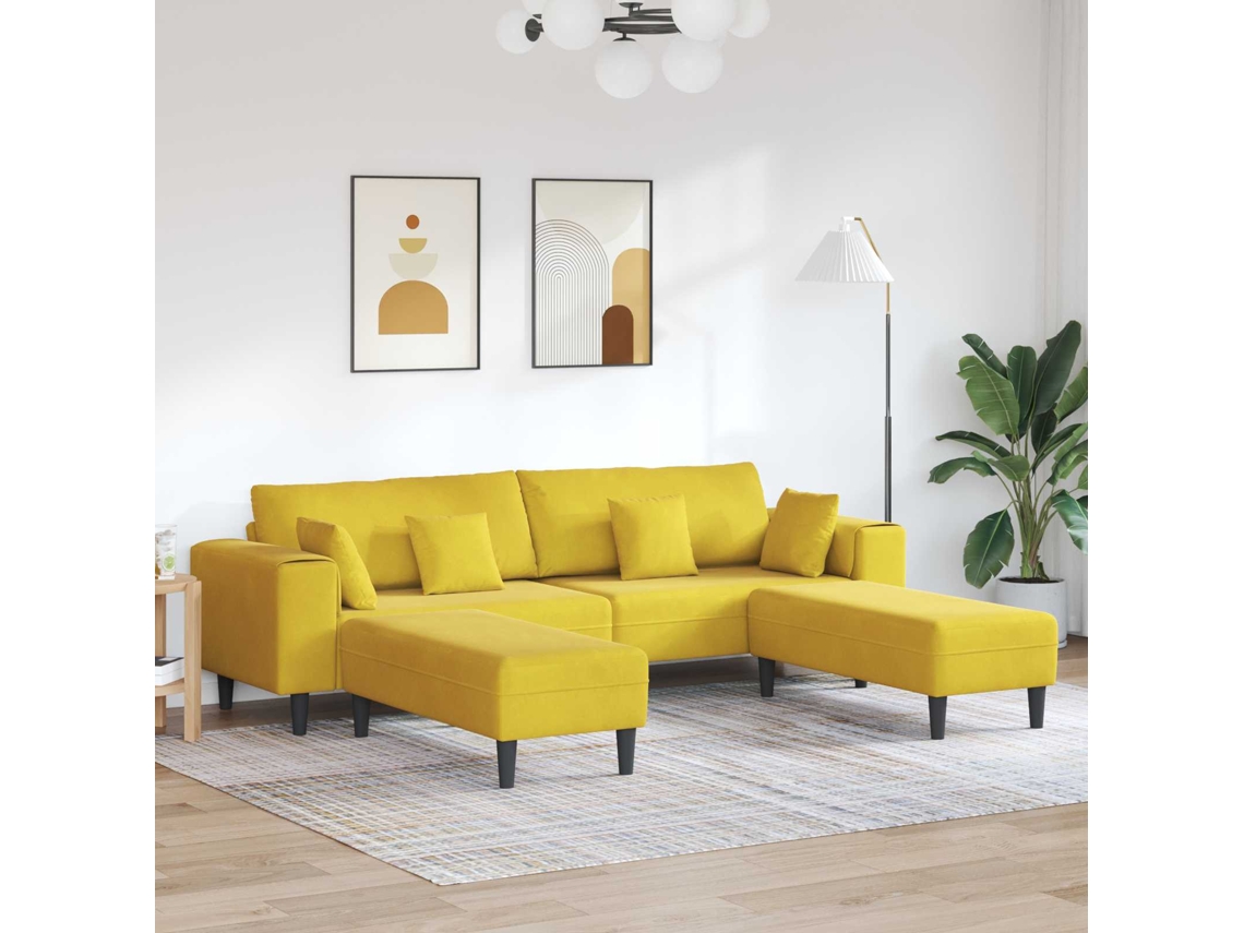 Vidaxl Sofá 3 Unid. Amarelo Veludo