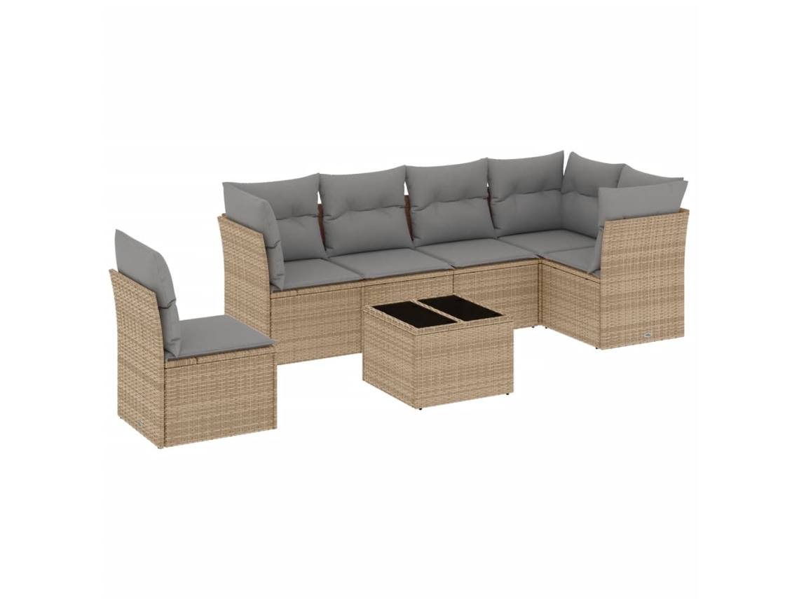 Maison Exclusive - 7 Pcs Conjunto De Sofás P/ Jardim Com Almofadões Vime Pe Bege