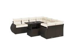 Conjunto de 9 Sofás para Jardim com Almofadões Vime Pe Castanho MAISON EXCLUSIVE