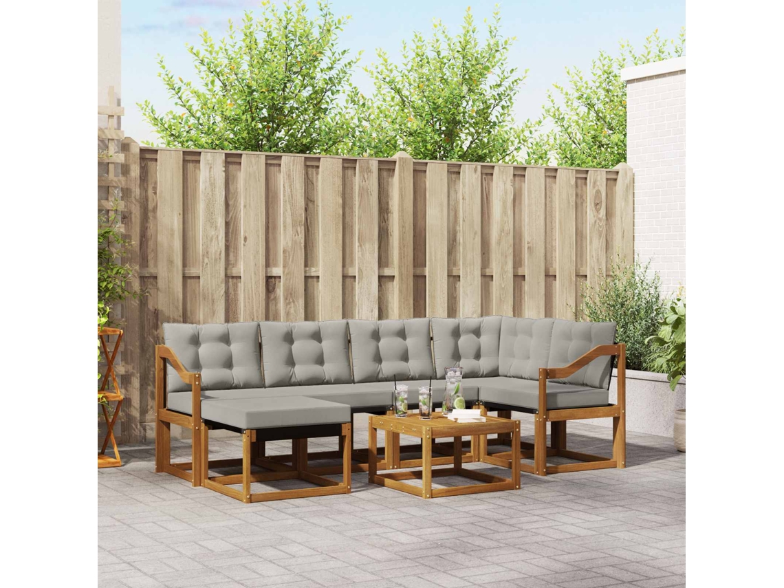 Vidaxl Conjunto De Sofás Para Exterior 7 Unid. Cinza Natural E Claro