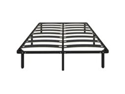 Cama De Casal 160x200 Cm Com Estrado Em Madeira Maciça, Pés E Espaço De Arrumação Sob A Cama, Preto.