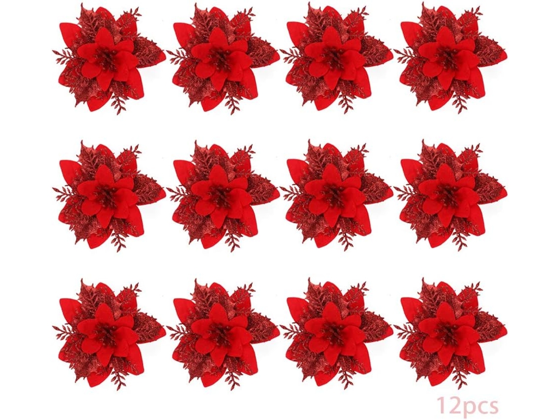 Enfeites De Poinsétia Radiante, Flores Brilhantes Com Design Multicamadas, Escolhas Para Decorações De Natal De Plástico E Tecido Duráveis, Flores Art
