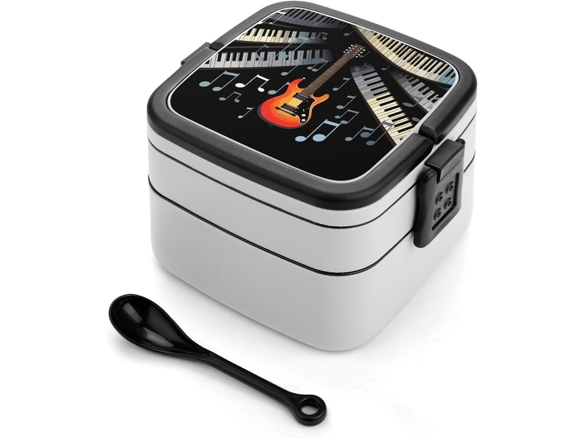 Lancheira Portátil Com Design De Piano Em Guitarra Camada Dupla, Empilhável, Grande Capacidade, À Prova De Vazamentos