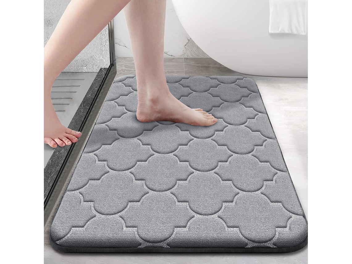 Tapete de Banheiro em Espuma Viscoelástica Ultramacia e Antiderrapante , Absorvente e Lavável À Máquina. MDUG (cinza Claro)