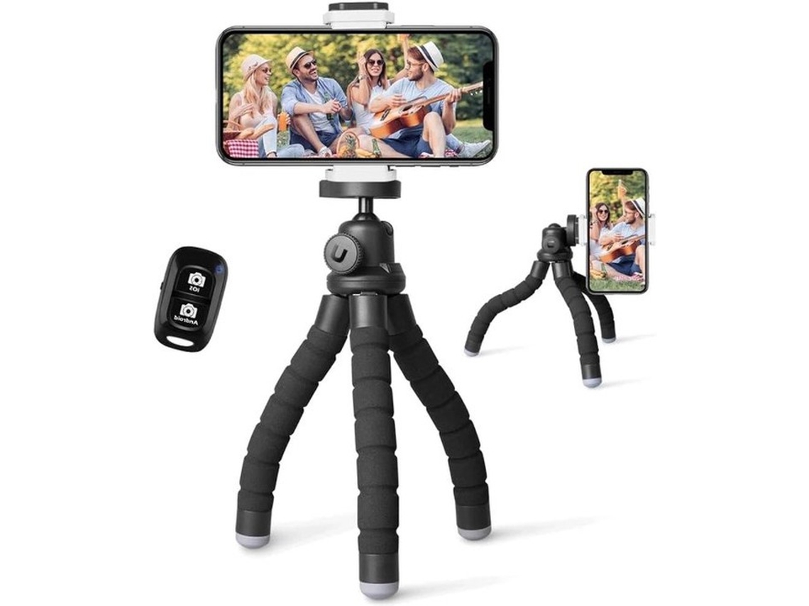 Mini Tripé Para Smartphone E Câmera Com Controle Remoto Bluetooth - Preto Com Iluminação