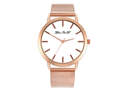 Relógio Analógico de Quartzo com Pulseira de Malha Simples Casual Elegante Rose Gold