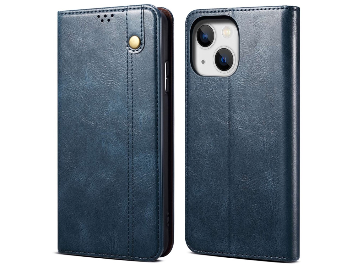 Capa Textura Louco Para Iphone 14 Pele Sintética Anti-riscos Azul