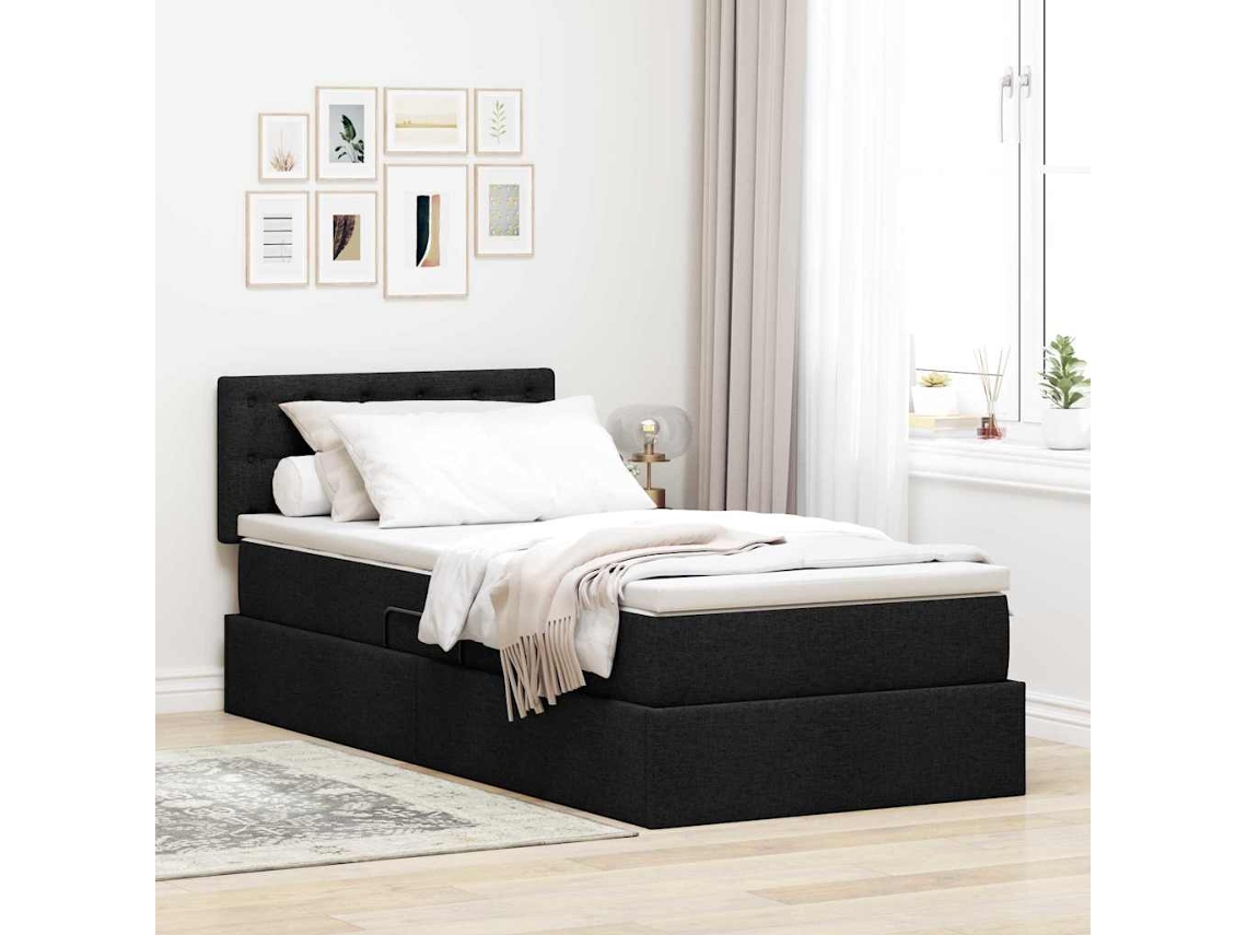 Vidaxl Cama Com Arrumação E Colchão Preto 90 X 190 Cm Veludo