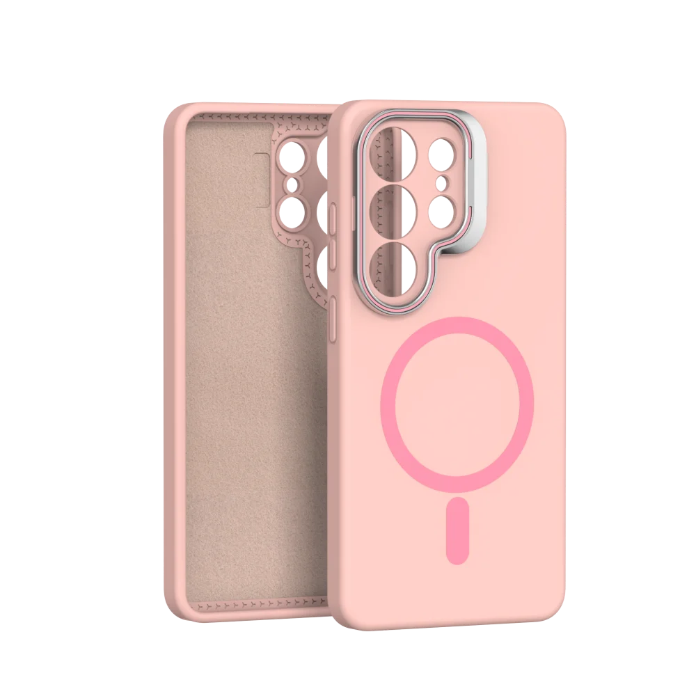 Capa Protetora De Silicone Líquido Magsafe (rosa Para Galaxy S23 Plus) Com Proteção De Lente Metálica.