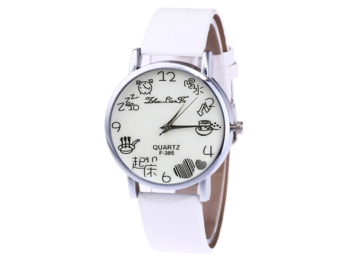 Relógio de Pulso Couples Fashion de Couro Redondo Quartzo para Homens e Mulheres Branco