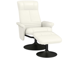 Poltrona Reclinável, Cadeira De Tv Com Banquinho, Giratória, Ergonômica, Estilo Microfibra, Até 150 Kg, Branco Cremoso