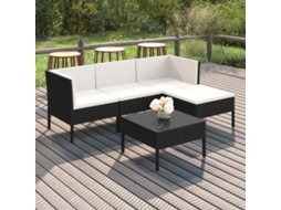 Conjunto 5 Peças Lounge De Jardim C/ Almofadões Vime Pe Preto Dkd Home Decor