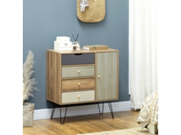 Cómoda De Madeira Com 4 Gavetas Prateleira Ajustável E Pés De Metal Para Sala De Estar Dormitório 79x39x86cm Marrom