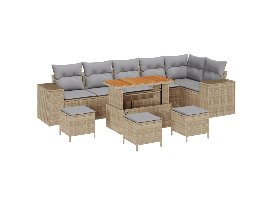 Conjunto 10 De Sofás De Jardim Com Com Almofadas Vidaxl Bege Polyrattan Acácia