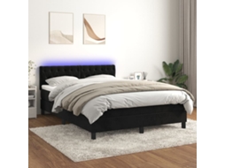 Cama Box Spring C/ Colchão/led 140x190 Cm Veludo Preto