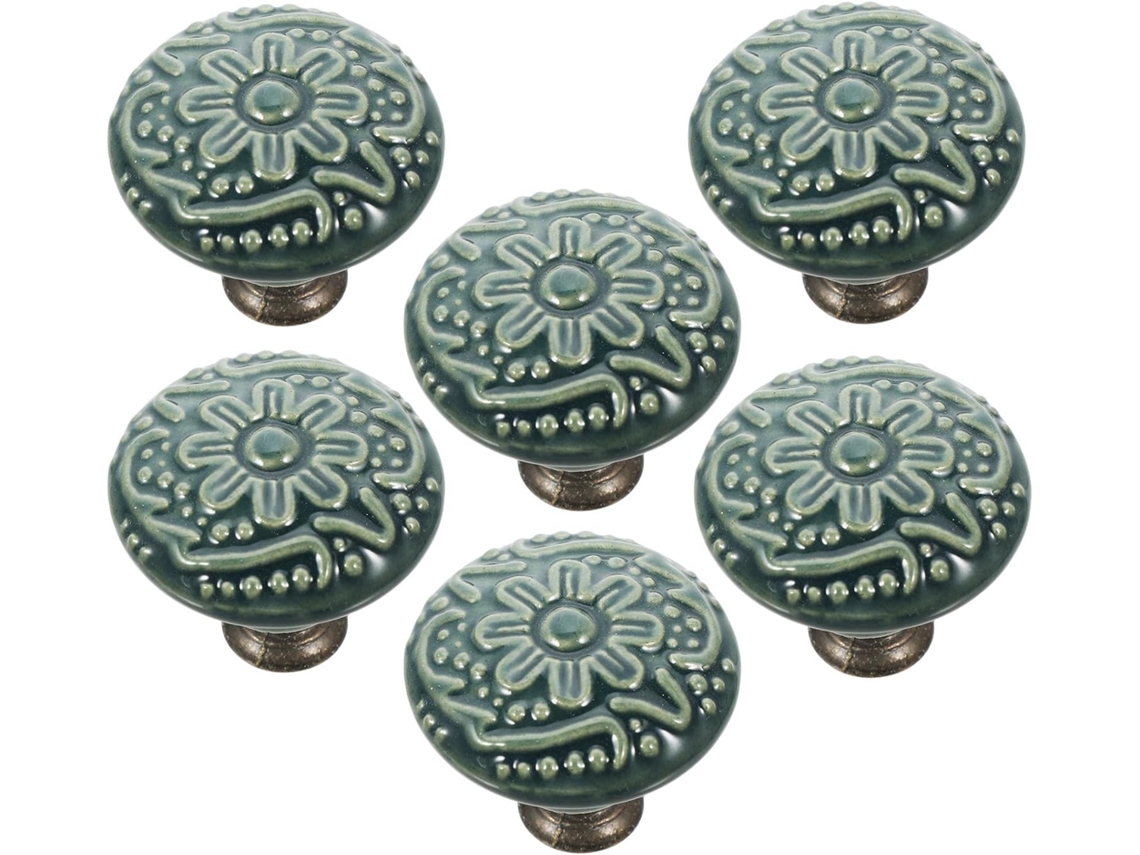 Conjunto De 6 Puxadores Decorativos Cerâmica Com Superfície Lisa, Design Elegante E Cor Verde Claro, Ideais Para