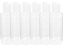 Conjunto de 6 frascos de viagem de plástico vazios e reutilizáveis de 100 ml.