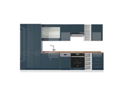 Cozinha Fame-Line, 355 cm, PT Carvalho, azul escuro brilhante/branco VICCO